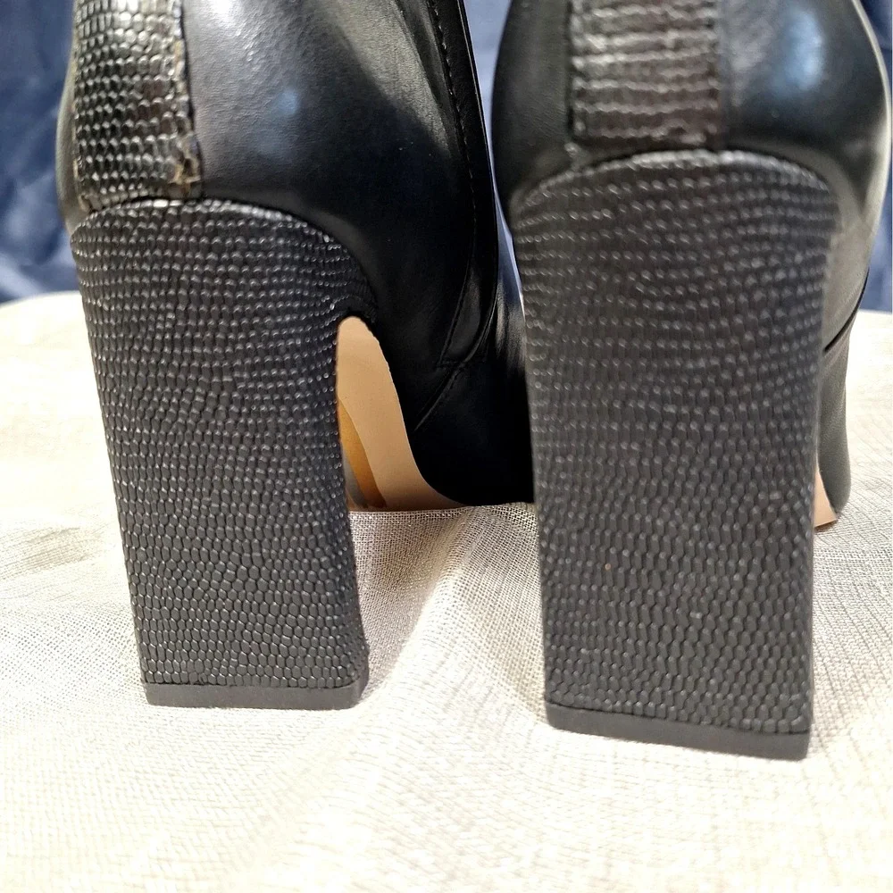 Sam Edelman 7 M Anika Black Leather High Heeled Ankle Boots Logo & Croc Emboss